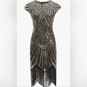 Black and Gold 1920s Flapper Dress